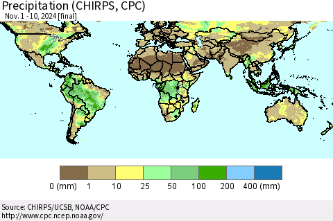 World Precipitation (CHIRPS) Thematic Map For 11/1/2024 - 11/10/2024