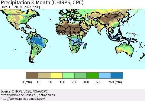 World Precipitation 3-Month (CHIRPS) Thematic Map For 12/1/2021 - 2/28/2022