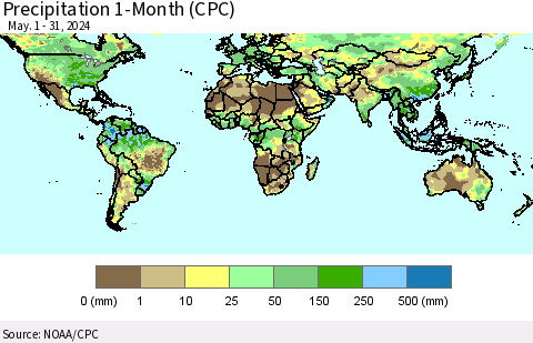 World Precipitation 1-Month (CPC) Thematic Map For 5/1/2024 - 5/31/2024