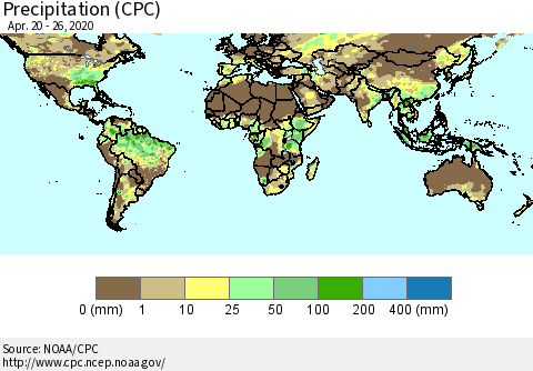 World Precipitation (CPC) Thematic Map For 4/20/2020 - 4/26/2020