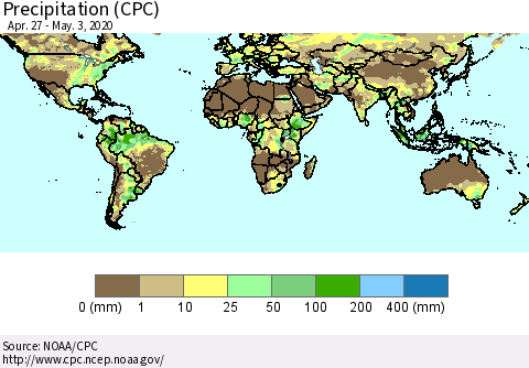World Precipitation (CPC) Thematic Map For 4/27/2020 - 5/3/2020