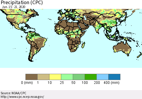 World Precipitation (CPC) Thematic Map For 6/15/2020 - 6/21/2020