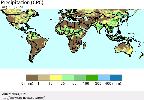World Precipitation (CPC) Thematic Map For 8/3/2020 - 8/9/2020