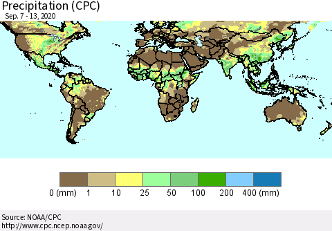 World Precipitation (CPC) Thematic Map For 9/7/2020 - 9/13/2020
