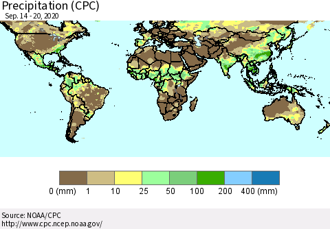 World Precipitation (CPC) Thematic Map For 9/14/2020 - 9/20/2020