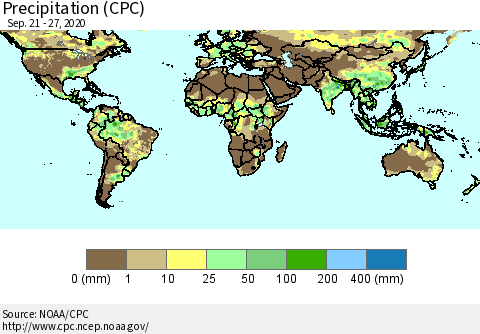 World Precipitation (CPC) Thematic Map For 9/21/2020 - 9/27/2020