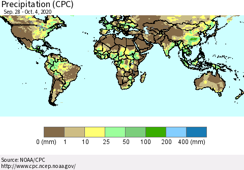 World Precipitation (CPC) Thematic Map For 9/28/2020 - 10/4/2020