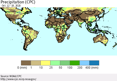 World Precipitation (CPC) Thematic Map For 10/12/2020 - 10/18/2020