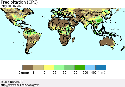 World Precipitation (CPC) Thematic Map For 5/10/2021 - 5/16/2021