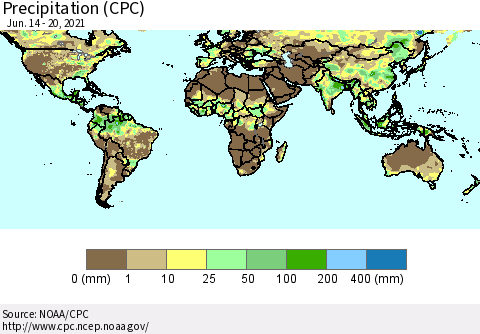 World Precipitation (CPC) Thematic Map For 6/14/2021 - 6/20/2021