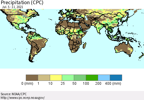 World Precipitation (CPC) Thematic Map For 7/5/2021 - 7/11/2021