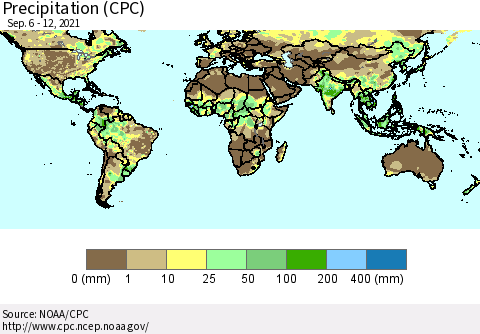 World Precipitation (CPC) Thematic Map For 9/6/2021 - 9/12/2021