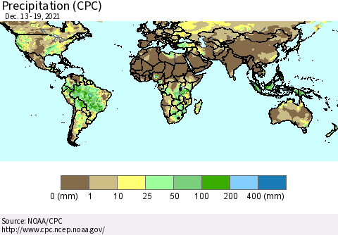 World Precipitation (CPC) Thematic Map For 12/13/2021 - 12/19/2021