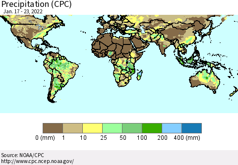 World Precipitation (CPC) Thematic Map For 1/17/2022 - 1/23/2022