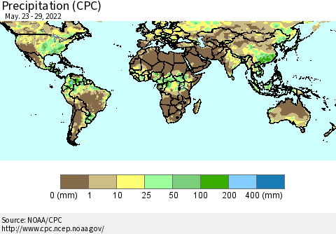 World Precipitation (CPC) Thematic Map For 5/23/2022 - 5/29/2022