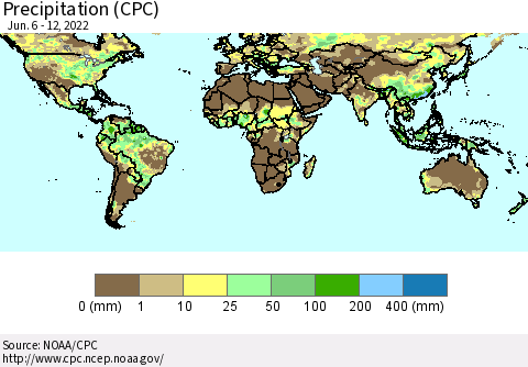 World Precipitation (CPC) Thematic Map For 6/6/2022 - 6/12/2022