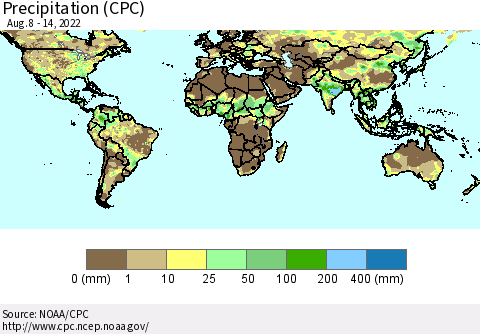 World Precipitation (CPC) Thematic Map For 8/8/2022 - 8/14/2022