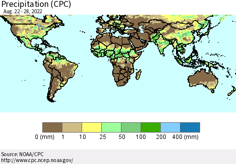World Precipitation (CPC) Thematic Map For 8/22/2022 - 8/28/2022