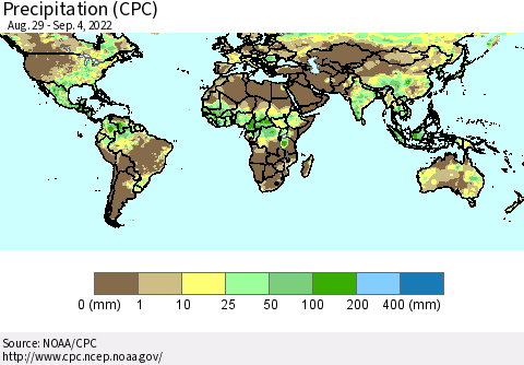 World Precipitation (CPC) Thematic Map For 8/29/2022 - 9/4/2022