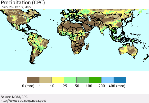 World Precipitation (CPC) Thematic Map For 9/26/2022 - 10/2/2022