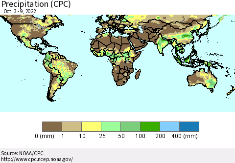World Precipitation (CPC) Thematic Map For 10/3/2022 - 10/9/2022