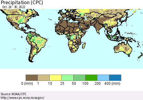 World Precipitation (CPC) Thematic Map For 10/24/2022 - 10/30/2022