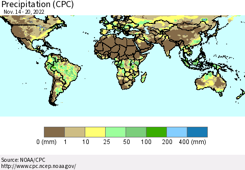 World Precipitation (CPC) Thematic Map For 11/14/2022 - 11/20/2022