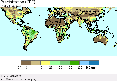 World Precipitation (CPC) Thematic Map For 3/13/2023 - 3/19/2023