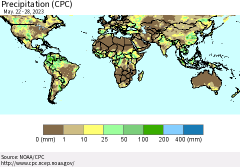 World Precipitation (CPC) Thematic Map For 5/22/2023 - 5/28/2023