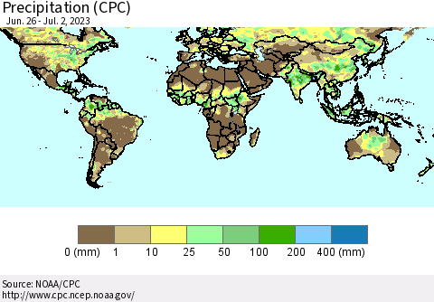 World Precipitation (CPC) Thematic Map For 6/26/2023 - 7/2/2023