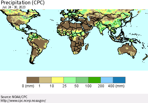 World Precipitation (CPC) Thematic Map For 7/24/2023 - 7/30/2023