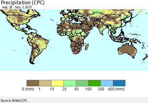 World Precipitation (CPC) Thematic Map For 8/28/2023 - 9/3/2023