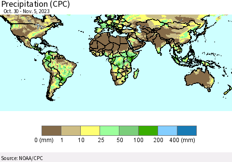 World Precipitation (CPC) Thematic Map For 10/30/2023 - 11/5/2023