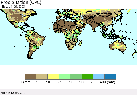 World Precipitation (CPC) Thematic Map For 11/13/2023 - 11/19/2023