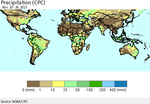 World Precipitation (CPC) Thematic Map For 11/20/2023 - 11/26/2023