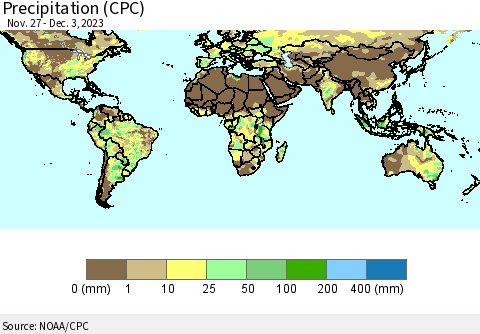 World Precipitation (CPC) Thematic Map For 11/27/2023 - 12/3/2023