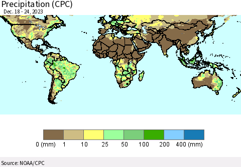 World Precipitation (CPC) Thematic Map For 12/18/2023 - 12/24/2023