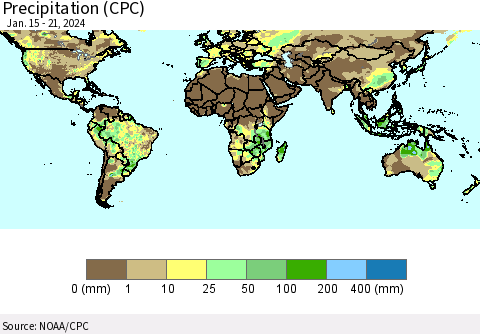 World Precipitation (CPC) Thematic Map For 1/15/2024 - 1/21/2024