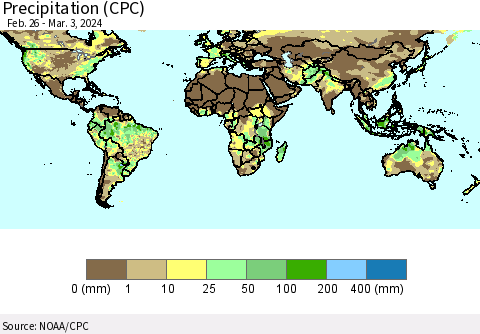 World Precipitation (CPC) Thematic Map For 2/26/2024 - 3/3/2024