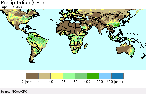 World Precipitation (CPC) Thematic Map For 4/1/2024 - 4/7/2024