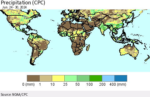 World Precipitation (CPC) Thematic Map For 6/24/2024 - 6/30/2024