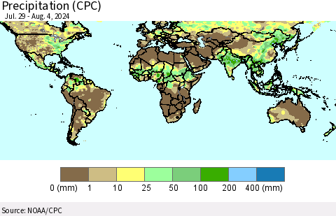 World Precipitation (CPC) Thematic Map For 7/29/2024 - 8/4/2024