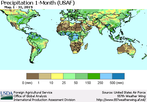 World Precipitation 1-Month (USAF) Thematic Map For 5/1/2019 - 5/31/2019