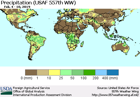 World Precipitation (USAF 557th WW) Thematic Map For 2/4/2019 - 2/10/2019