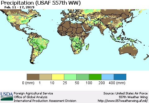 World Precipitation (USAF 557th WW) Thematic Map For 2/11/2019 - 2/17/2019