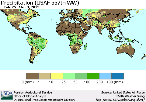 World Precipitation (USAF 557th WW) Thematic Map For 2/25/2019 - 3/3/2019