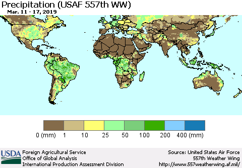 World Precipitation (USAF 557th WW) Thematic Map For 3/11/2019 - 3/17/2019