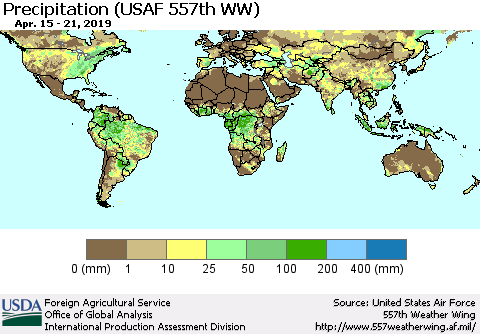 World Precipitation (USAF 557th WW) Thematic Map For 4/15/2019 - 4/21/2019