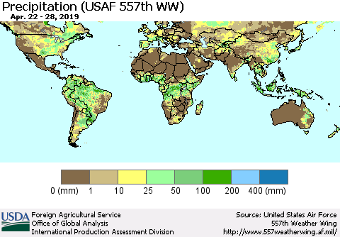 World Precipitation (USAF 557th WW) Thematic Map For 4/22/2019 - 4/28/2019