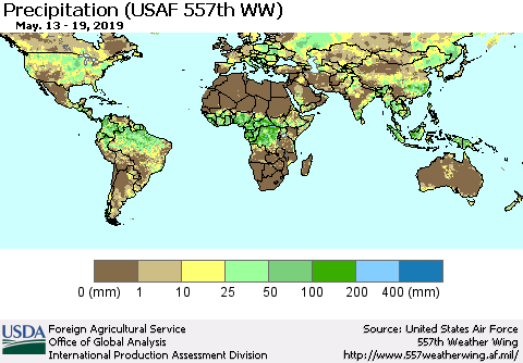 World Precipitation (USAF 557th WW) Thematic Map For 5/13/2019 - 5/19/2019